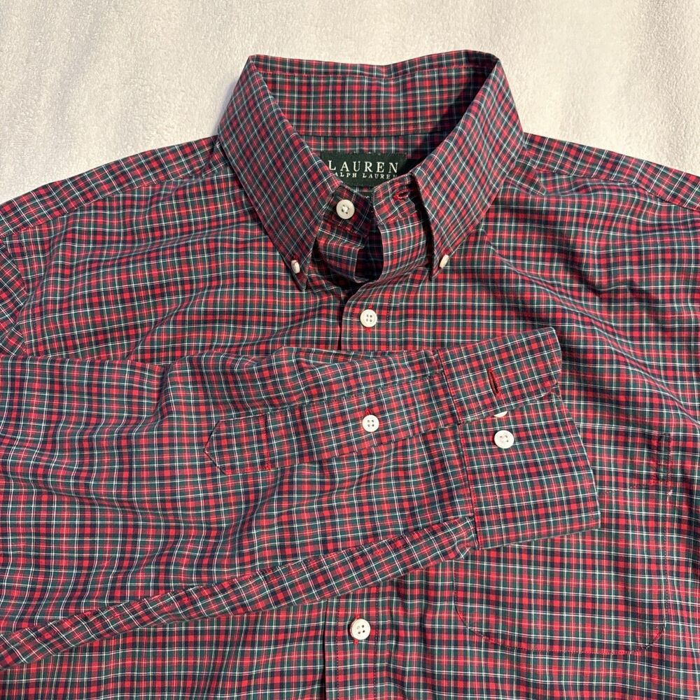 Ralph Lauren  Button Down Shirt Mens 16 32/33 Red Plaid Cotton